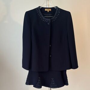Kasper Navy Skirt Set with Embellished Details